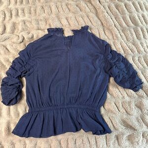 Navy Blue Ruffled Long Sleeve Dress